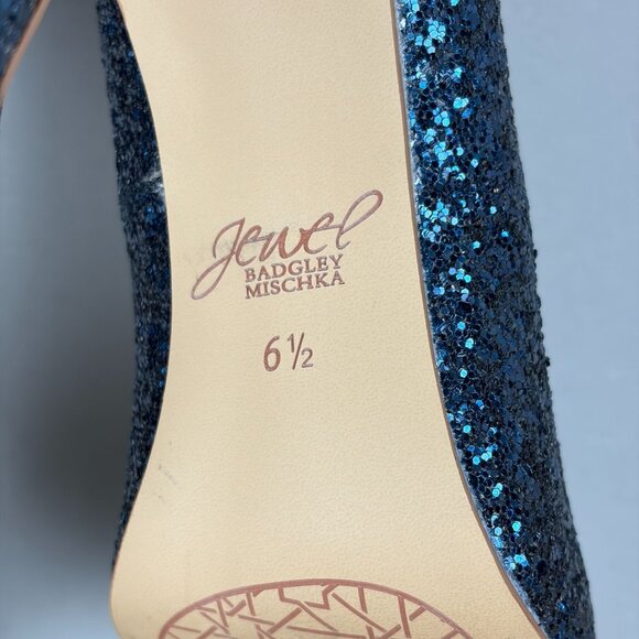 Jewel Badgley Mischka Glitter Heels Womens 6.5 Blue Stiletto Pump Pointed Toe - Picture 8 of 10